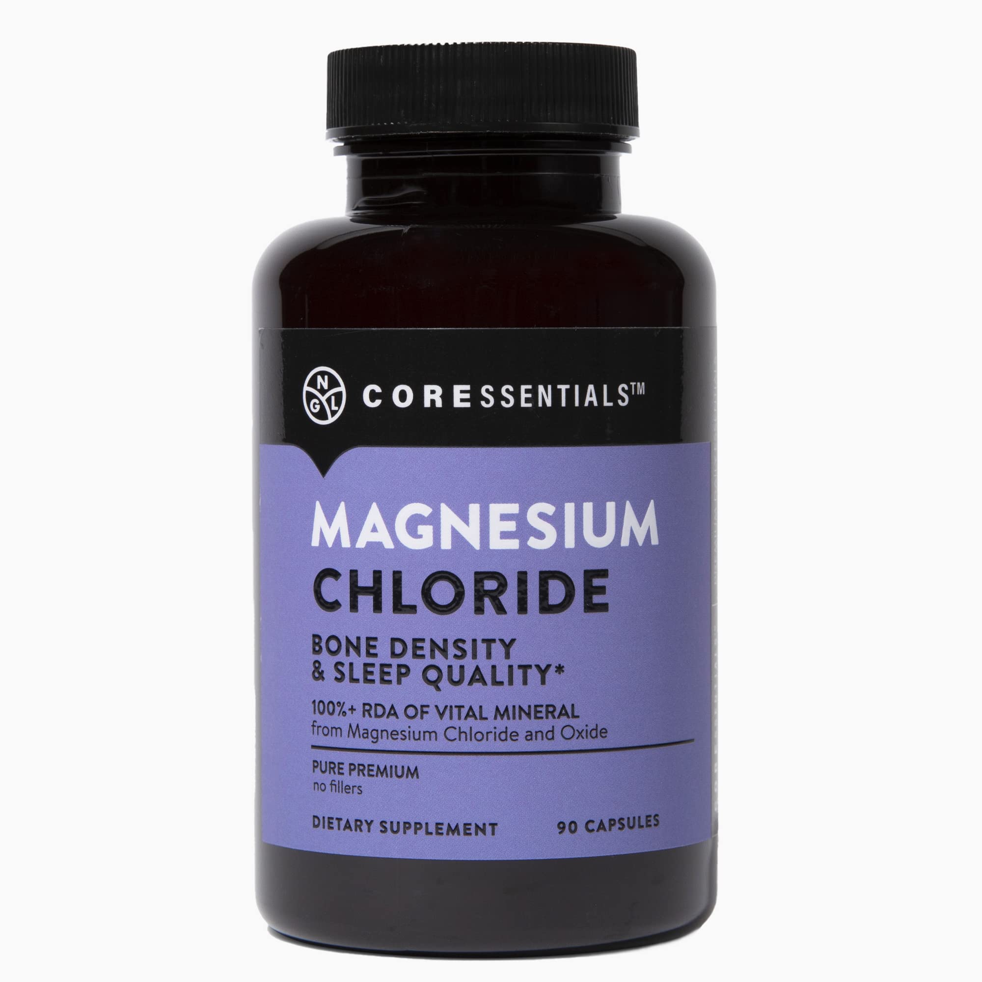 NGL Magnesium Chloride bottle with label highlighting 432 mg magnesium per serving for daily support.