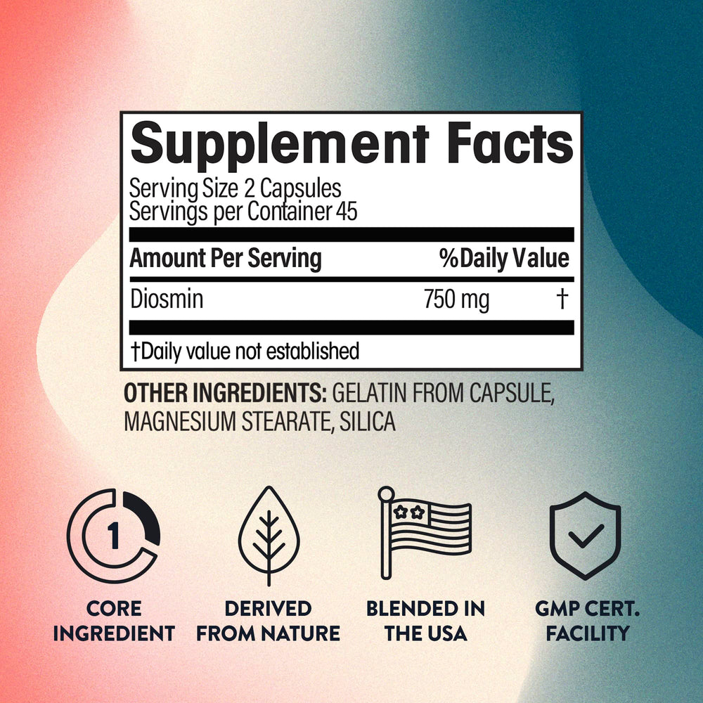 NGL Pure Diosmin 750 mg label highlights citrus bioflavonoids and purity.