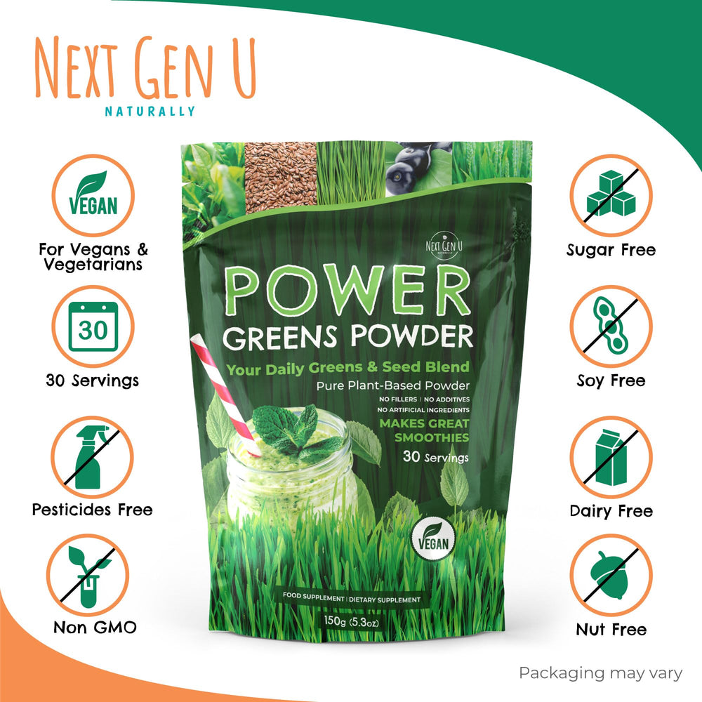 NGU Next Gen U Super Greens Powder in a glass ready for shakes