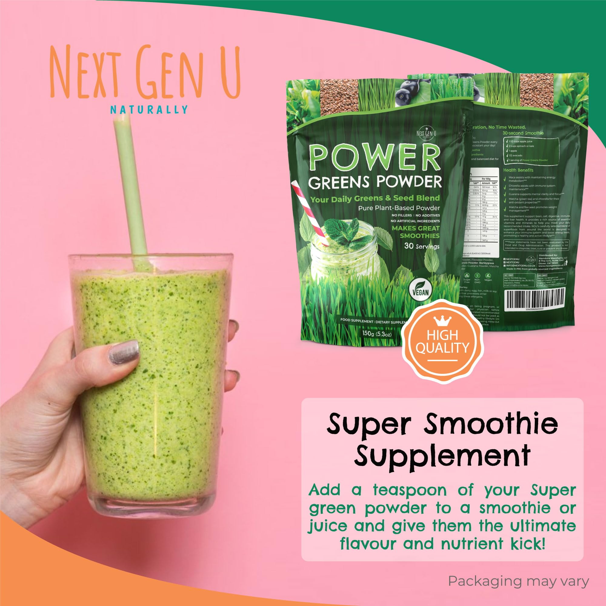 NGU Next Gen U Super Greens Powder in a blender bottle ready to mix.