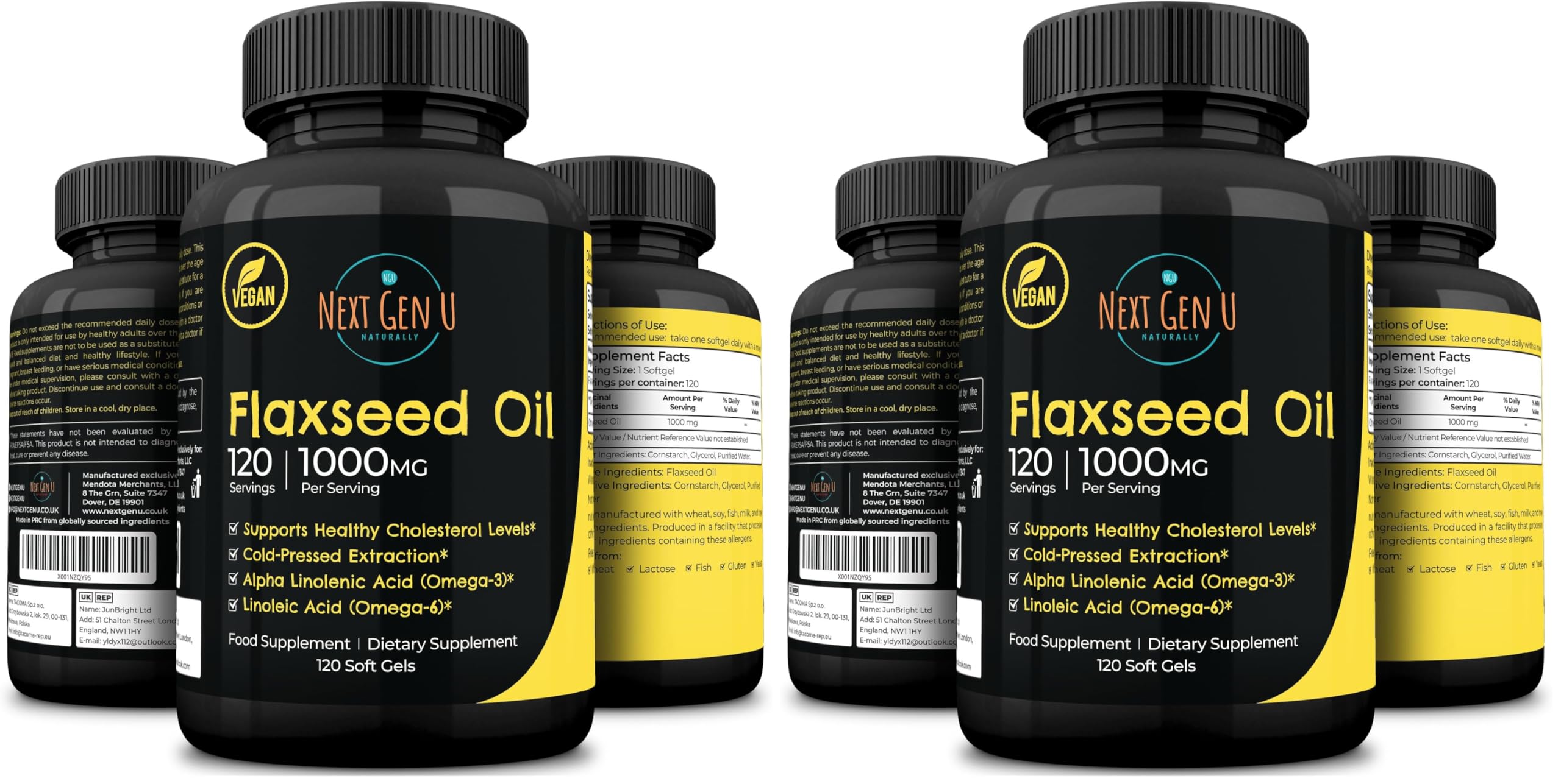 NGU Next Gen U flaxseed oil capsules bottle with omega profile