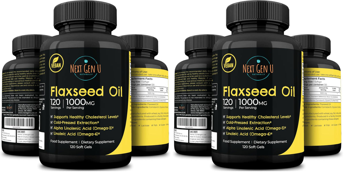 NGU Next Gen U flaxseed oil capsules bottle with omega profile