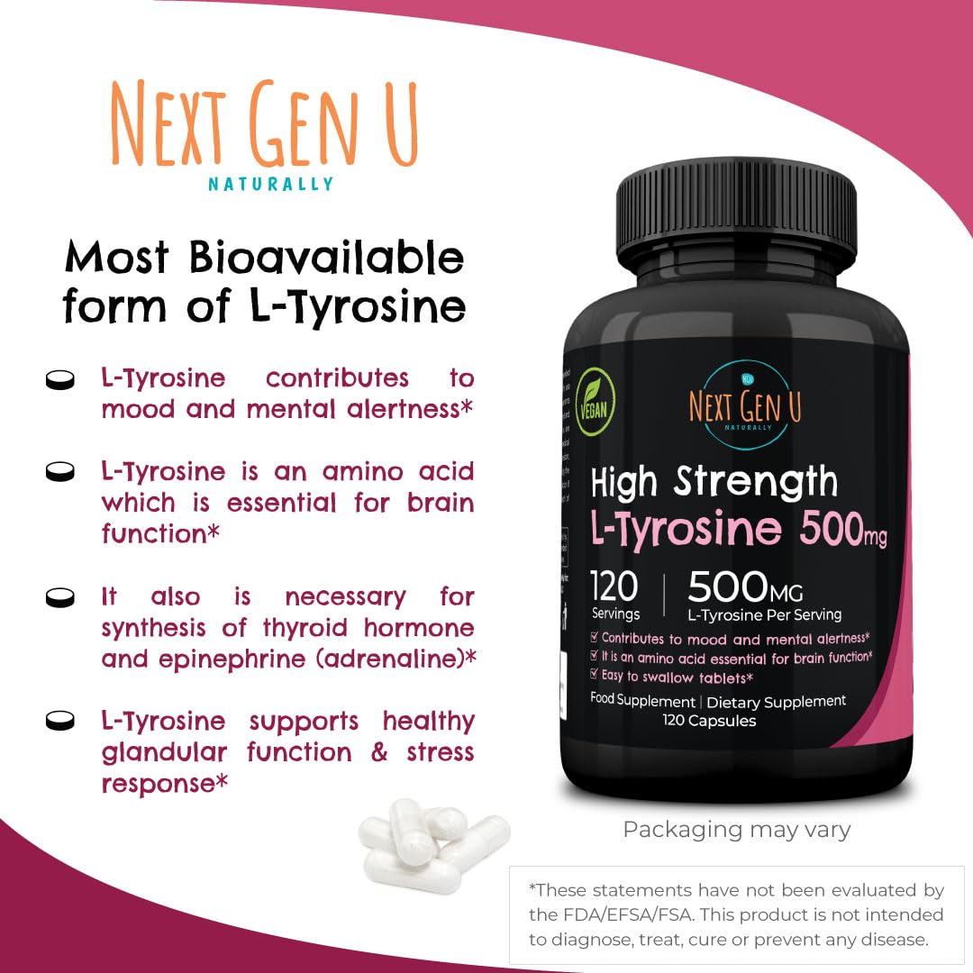 NGU Next Gen U L-Tyrosine bottle with dosage information close-up