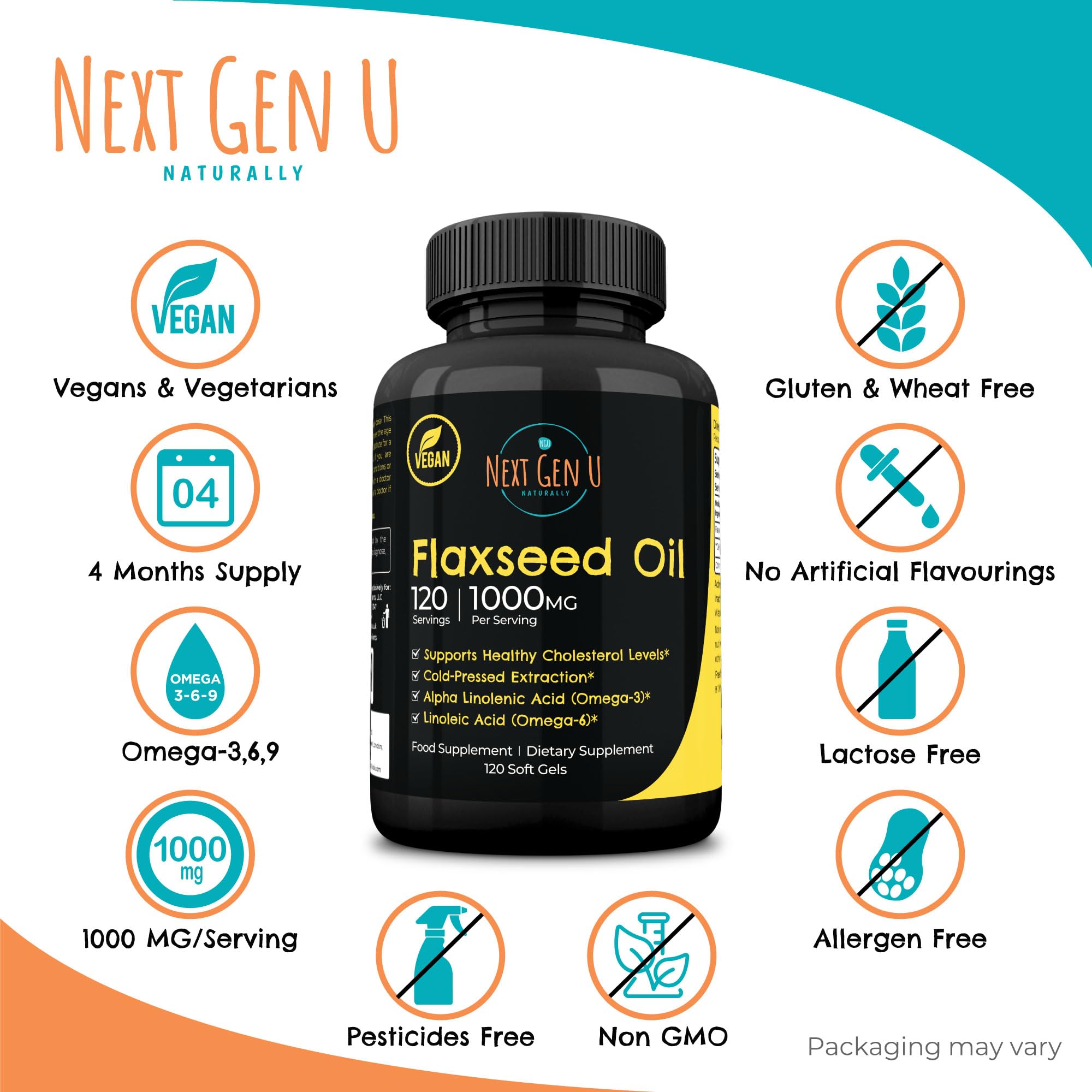 NGU Next Gen U vegan softgels 120-count pack for daily omega intake
