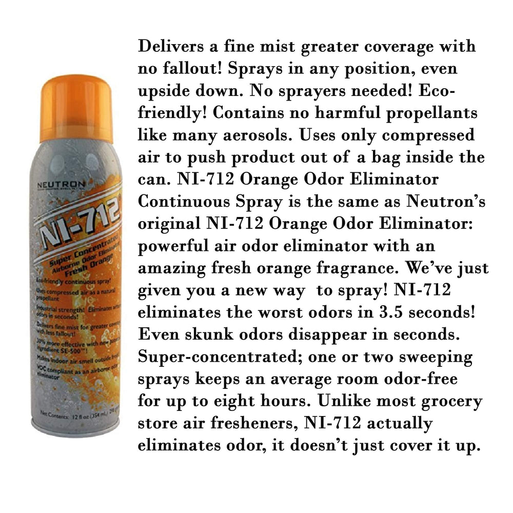 Ni-712 orange dry mist 14oz 4-pack label close-up shows branding and scent cue.