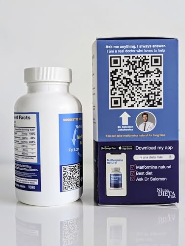 Ni una dieta más METFORMINA Natural bottle label with dosage and purpose