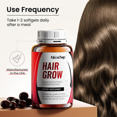 NiceTop Hair Growth softgels close-up, easy-to-swallow capsules