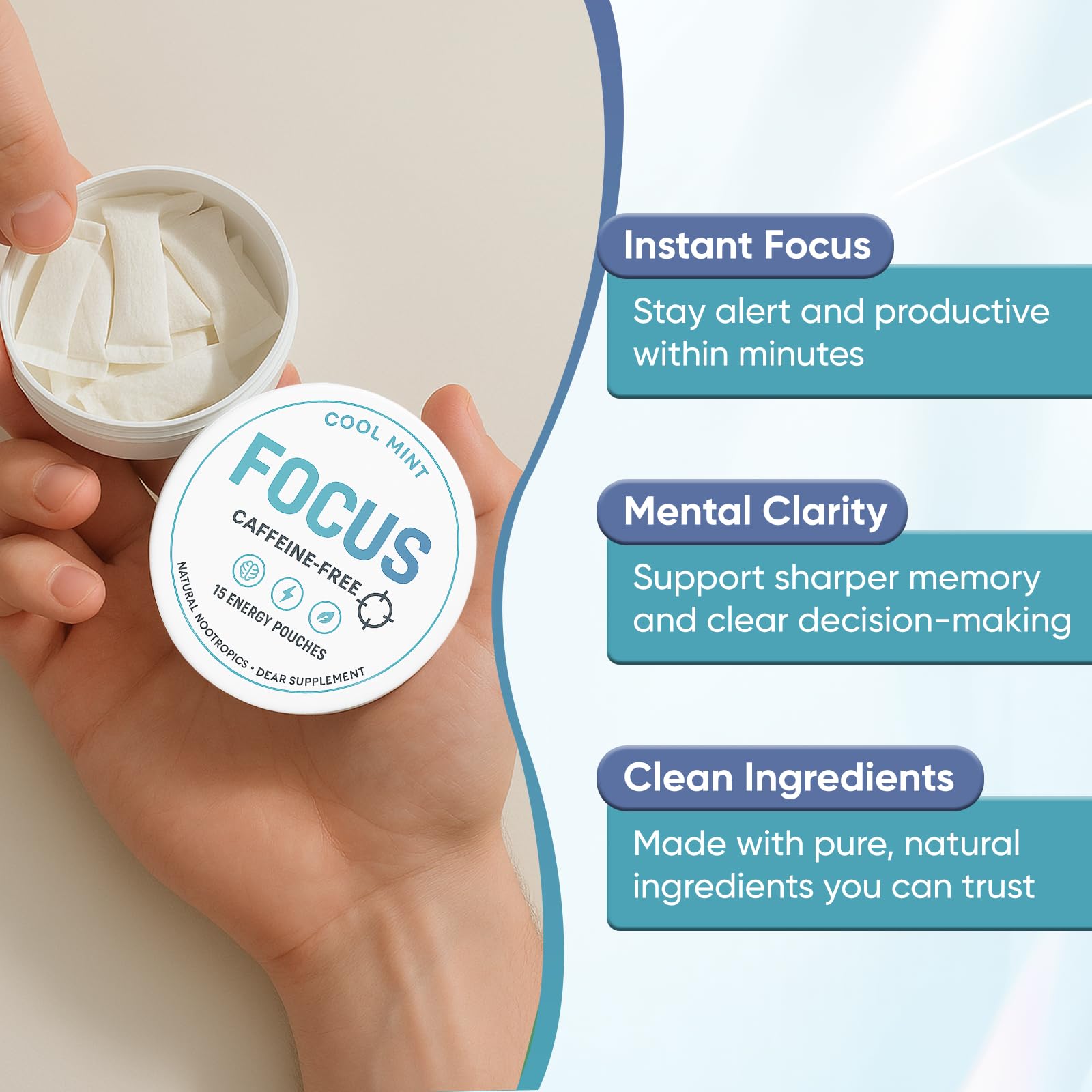 Nichalous Focus Pouches cans packaging shows a multi-pack for convenient daily routines.