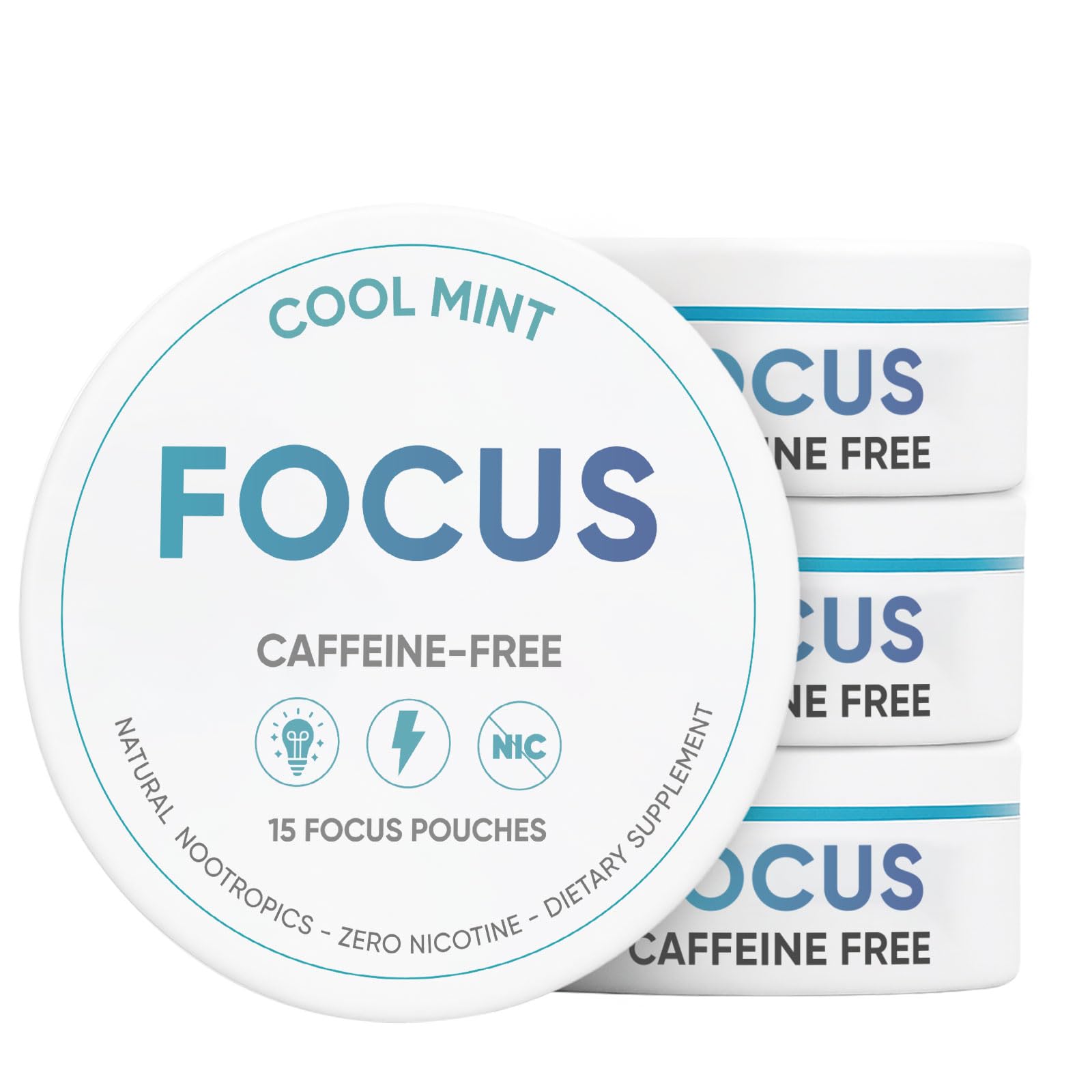 Nichalous Focus Pouches packaging front shows mint flavor and caffeine-free focus option.