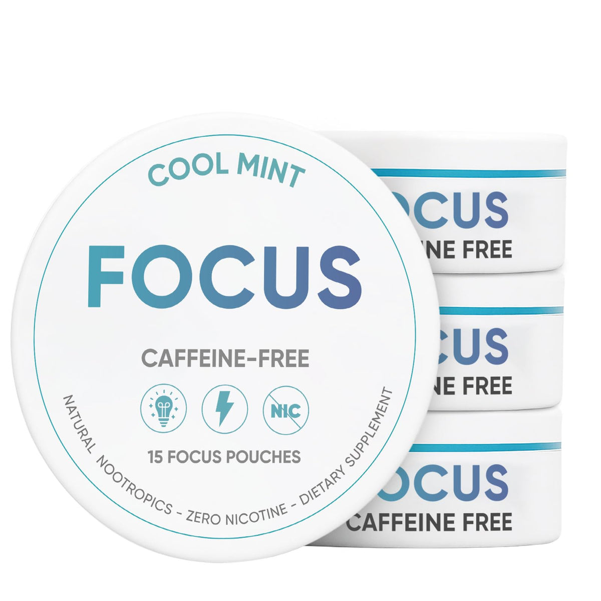 Nichalous Focus Pouches packaging front shows mint flavor and caffeine-free focus option.