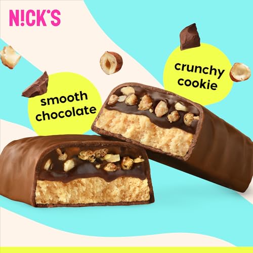 Nick's Protein Bars Crispy Cookie Chocolate highlighting keto-friendly low carb profile.