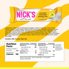 N!CK'S protein bar wrapper highlights high protein and low calories for quick refill.