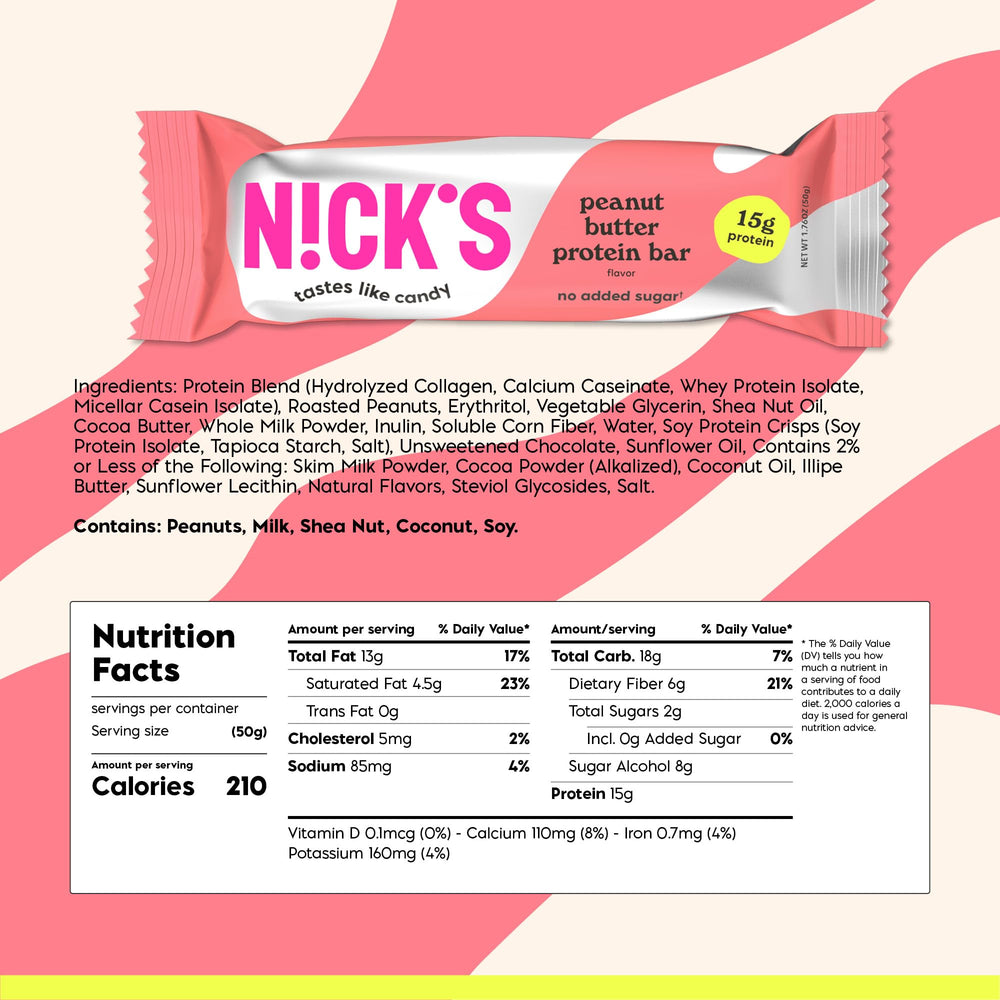 Nick’s Peanut Butter Protein Bar wrapped for convenient, low-sugar snack anywhere.