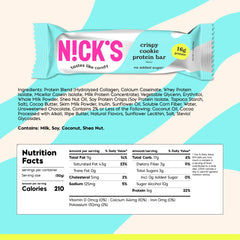 Close-up of Nick's Protein Bars Crispy Cookie Chocolate bar with creamy peanut butter flavor.