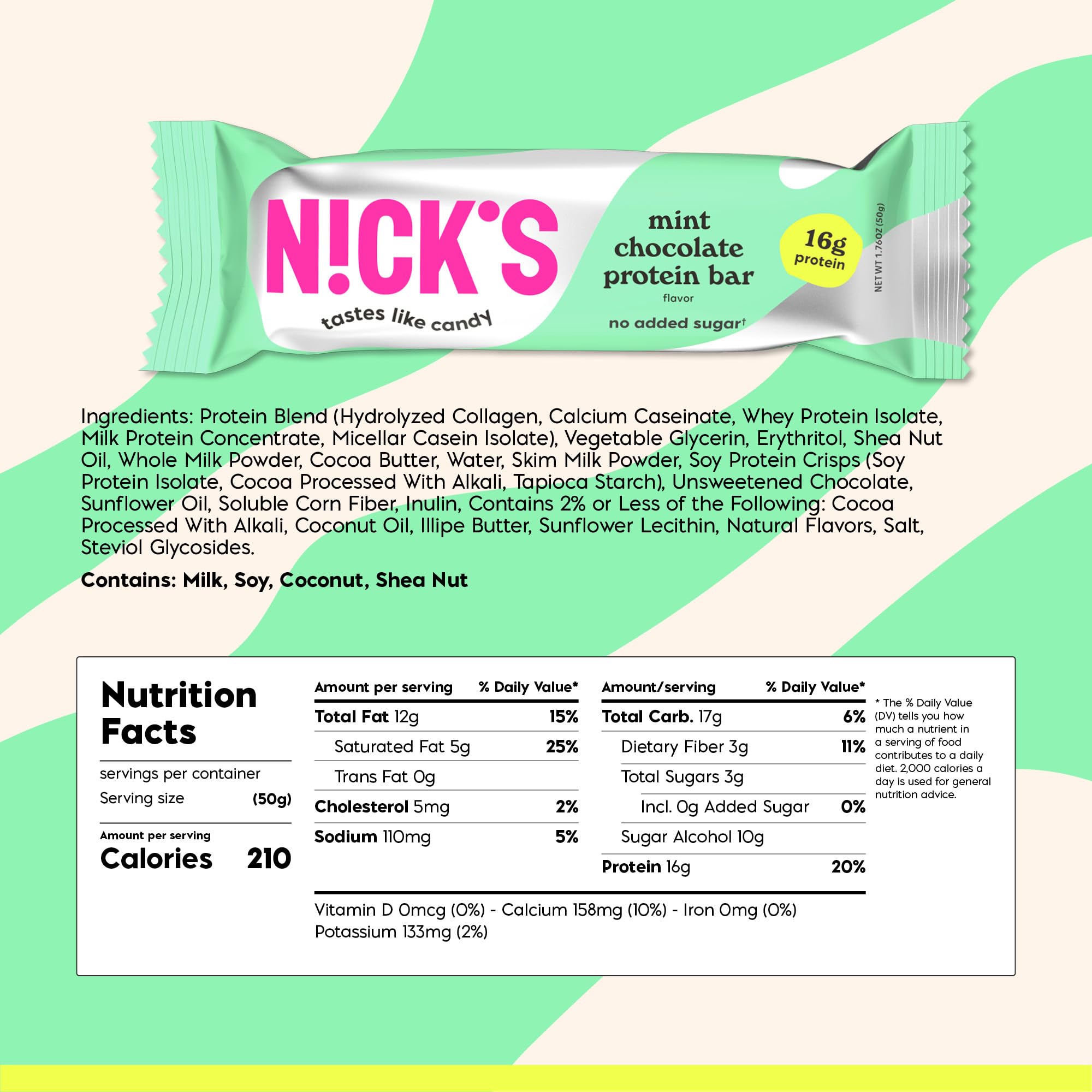 Close-up of N!CK'S Nick’s Mint Chocolate Bar shows creamy mint chocolate texture.