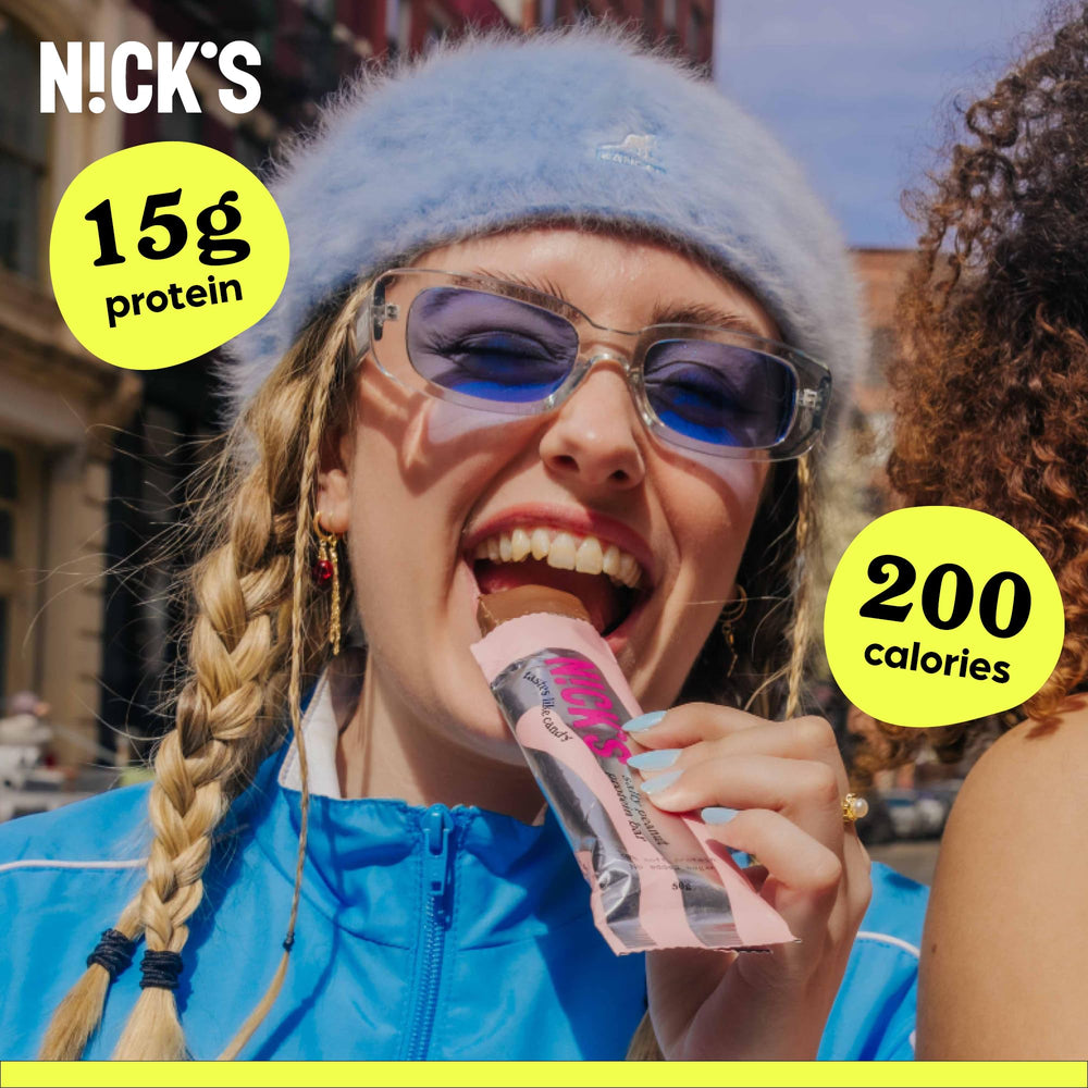 N!CK'S NICKS Protein Bars Chocolate Peanut keto-friendly, 4g net carbs per bar.