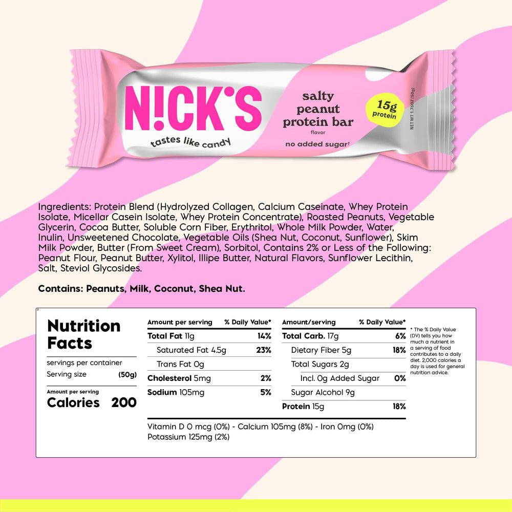 N!CK'S NICKS Protein Bars Chocolate Peanut texture close-up, indulgent crunch with peanut and caramel.