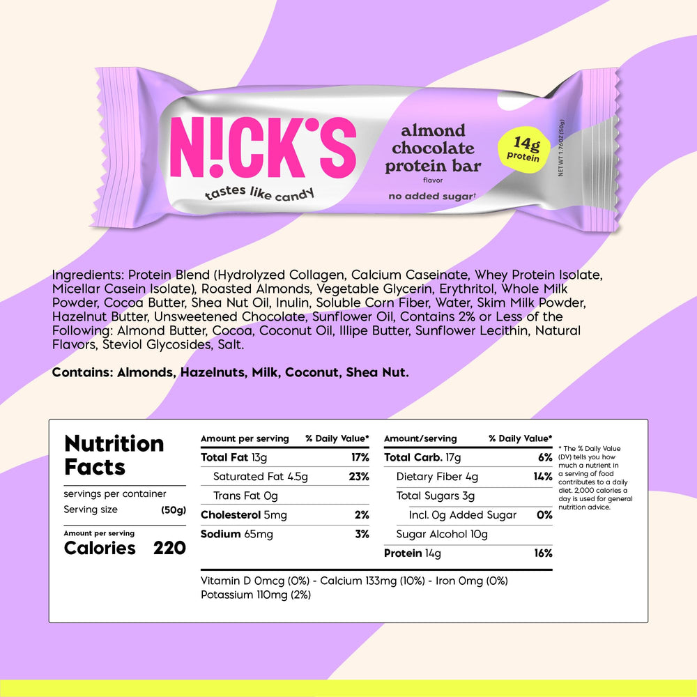 Nick's protein bars peanut butter texture close-up showcases creamy flavor.