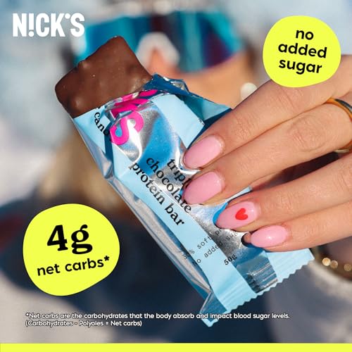 N!CK'S Nick's Triple Chocolate bar melts into creamy chocolate in a close-up shot.