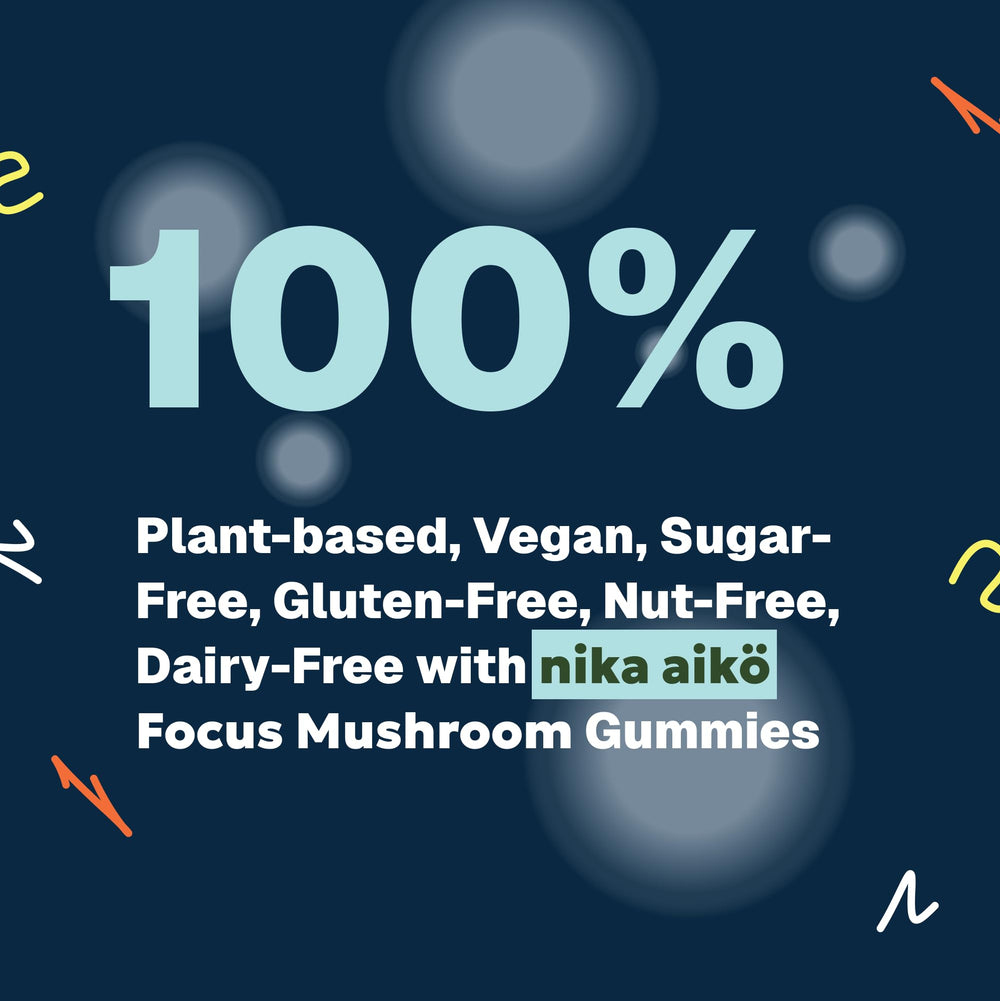 Nika Aiko Focus Mushroom Gummies travel pack shows on-the-go convenience.