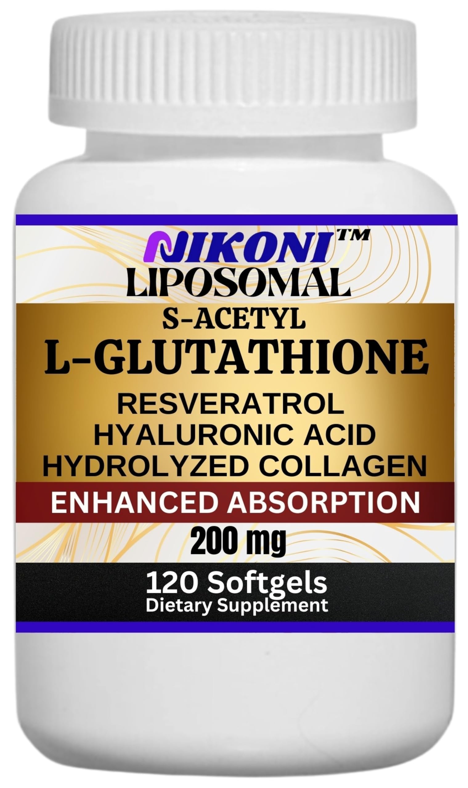 Nikoni liposomal S-Acetyl L-Glutathione Resveratrol bottle supports antioxidant support.