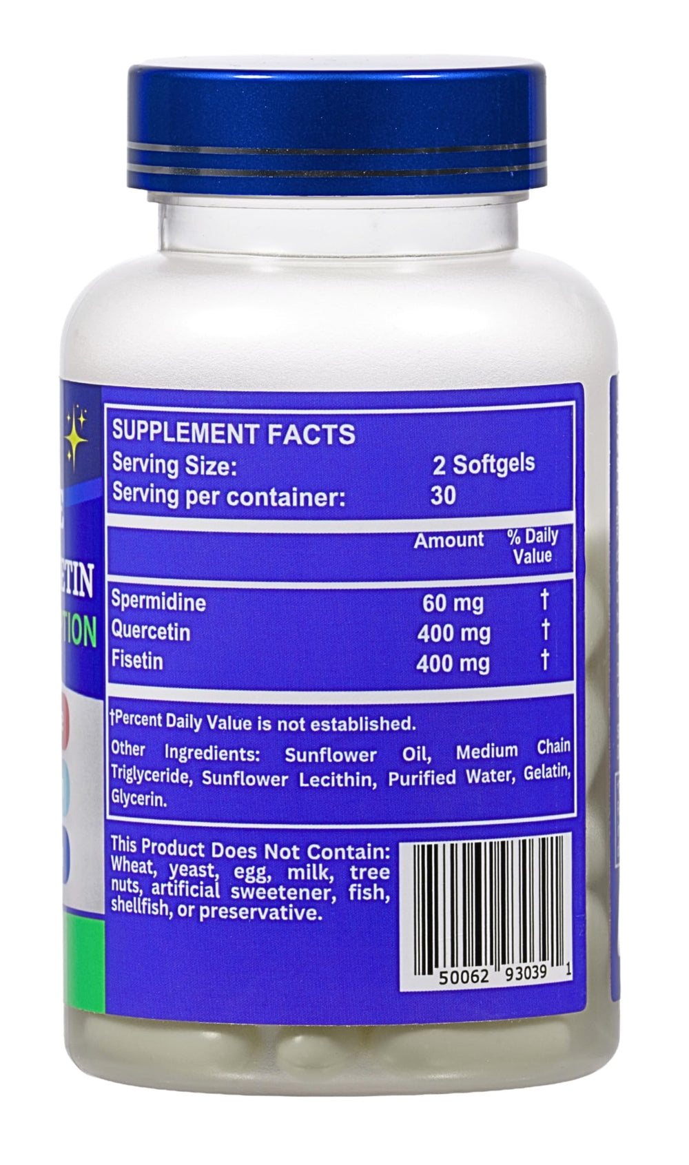 Nikoni Liposomal Spermidine label closeup emphasizes potent per-softgel content.