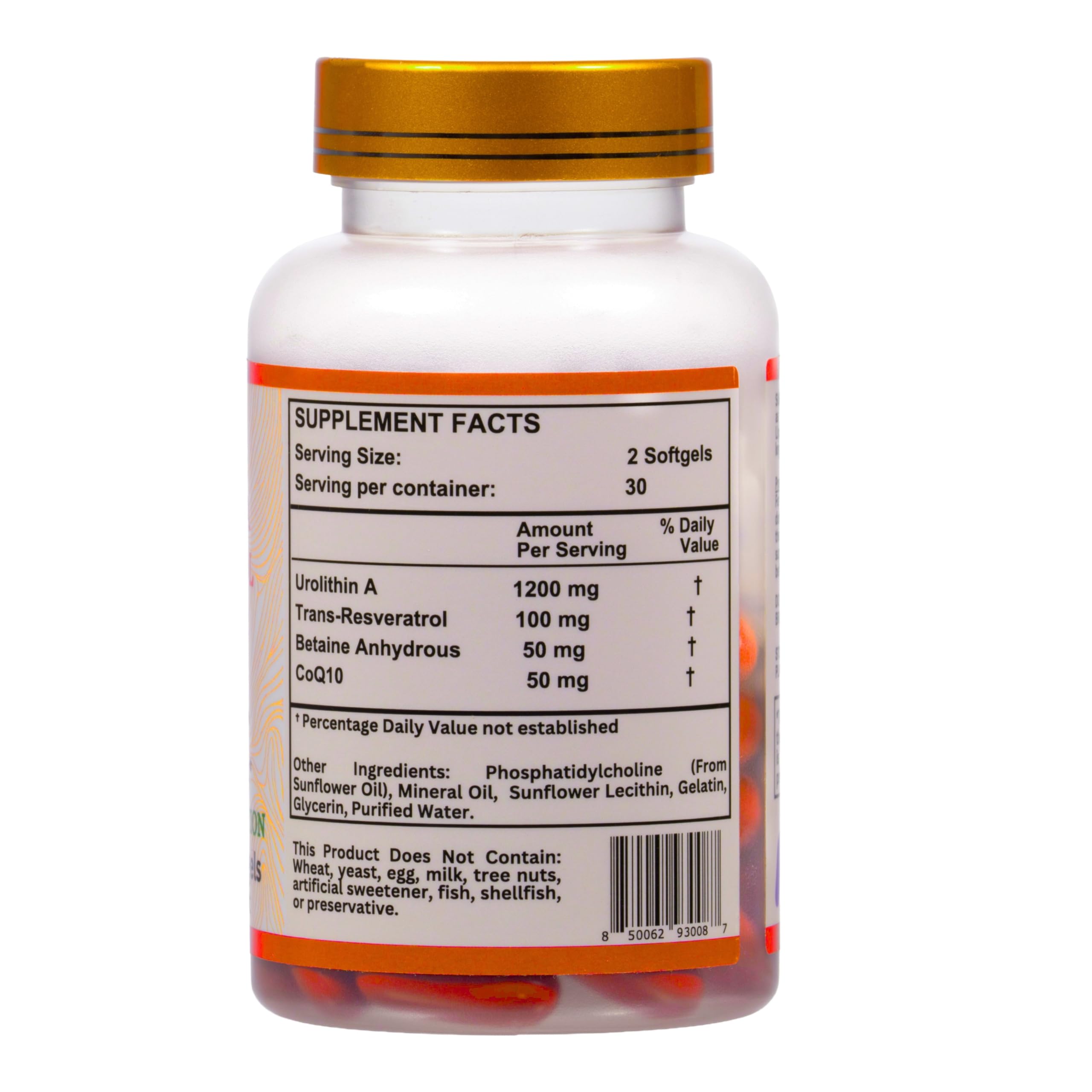 Close-up of Nikoni Liposomal Urolithin-A label highlighting high-potency formula.