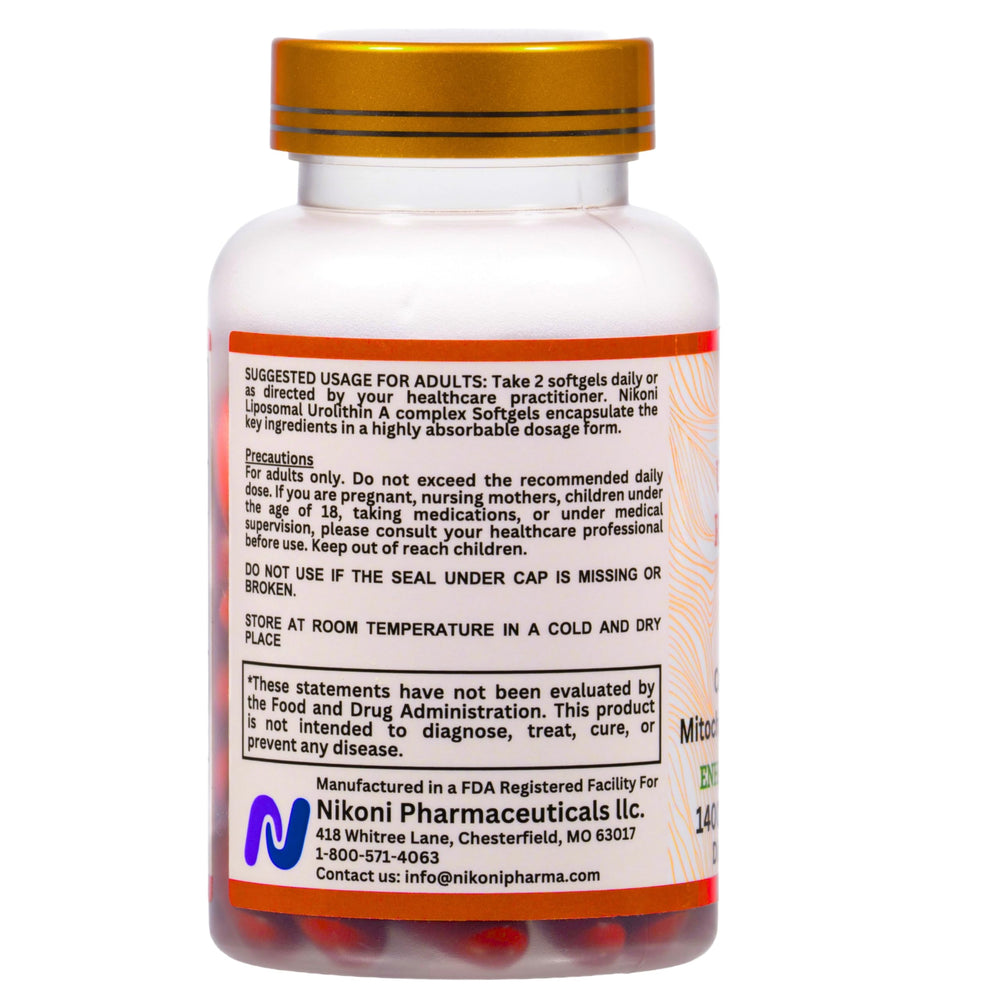 Nikoni Liposomal Urolithin-A softgels ready for daily wellness and energy support.