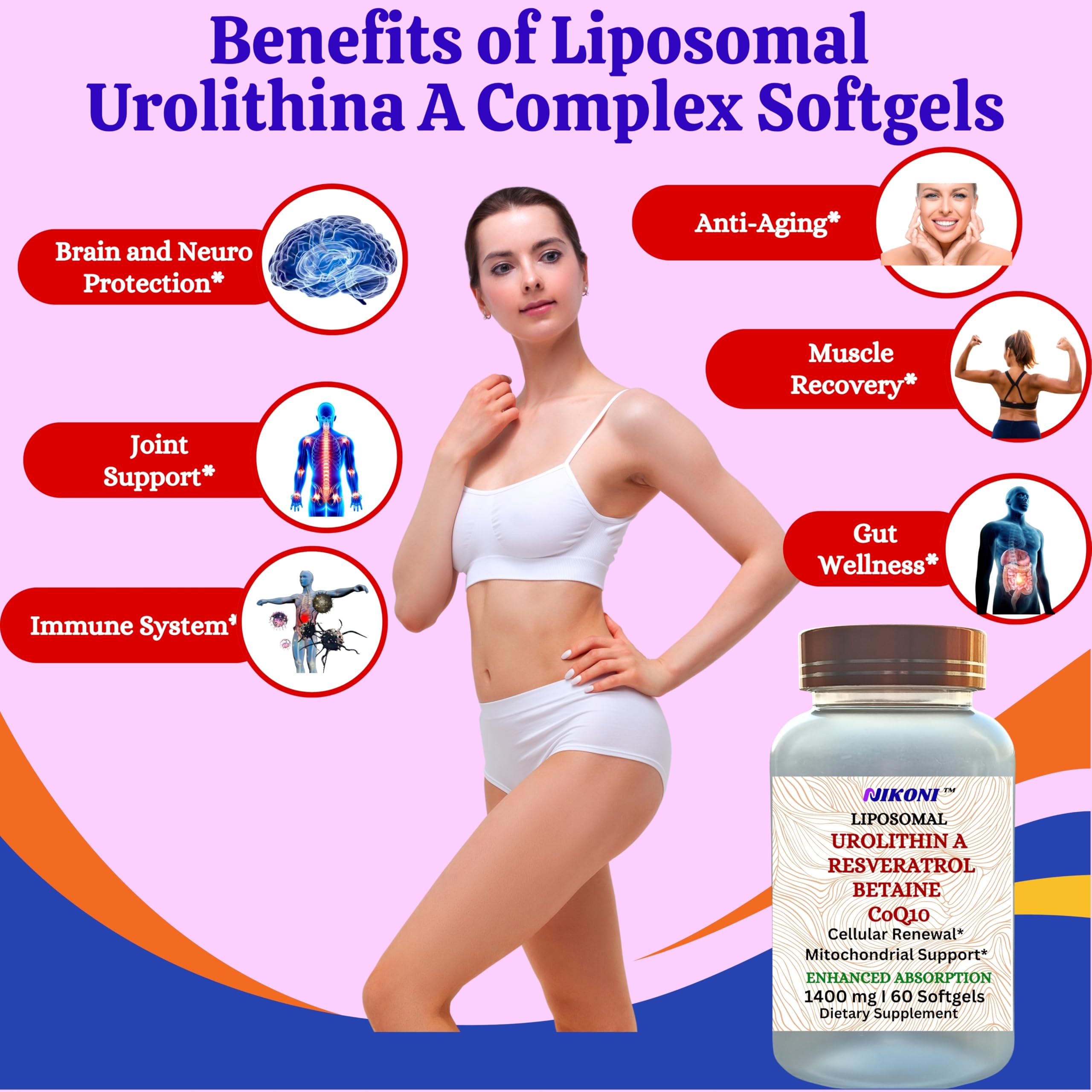 Gym scene with Nikoni Liposomal Urolithin-A in view, suggesting muscle vitality during workouts.