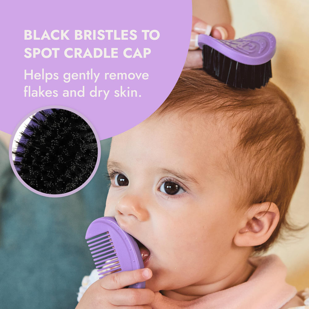 Ninabella ultra-soft baby brush smooths delicate newborn hair with care.