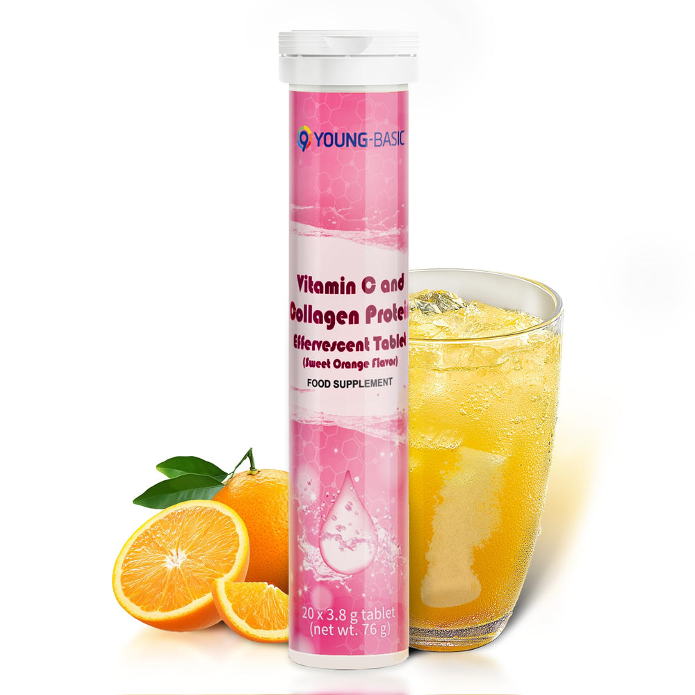 9 YOUNG-BASIC Vitamin C effervescent tablet dissolving in water for a refreshing immune-support drink