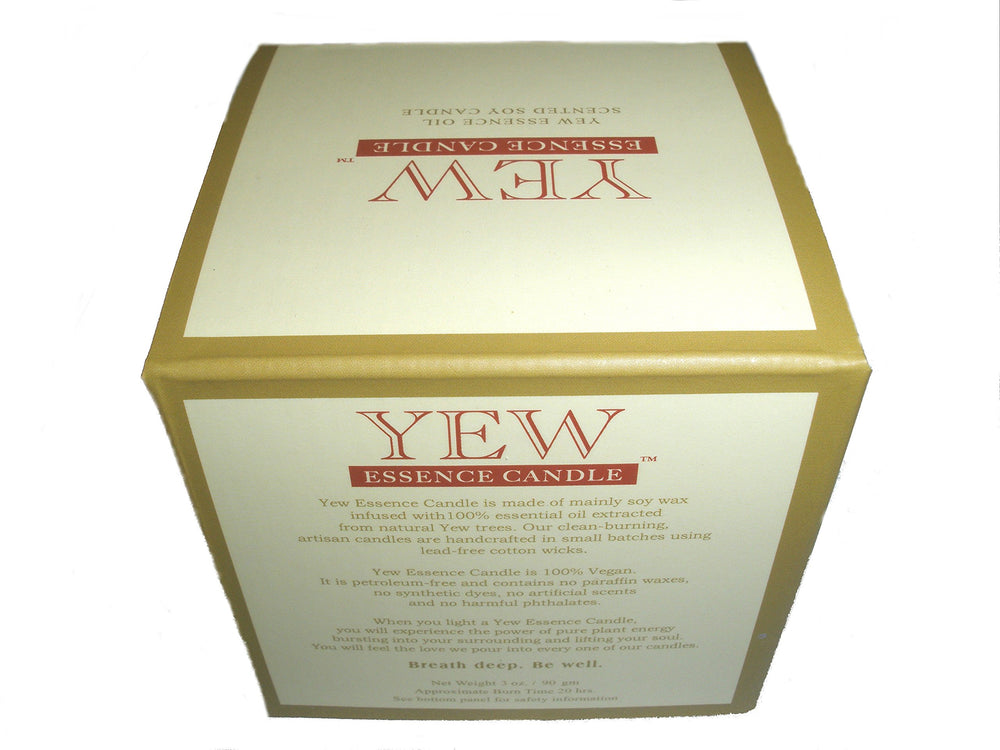 NINSAR Yew Essence Candle packaging highlights eco-friendly design and labeling.