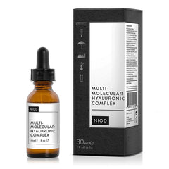 NIOD Multi-Molecular Hyaluronic Complex bottle for deep hydration and smoother skin texture.