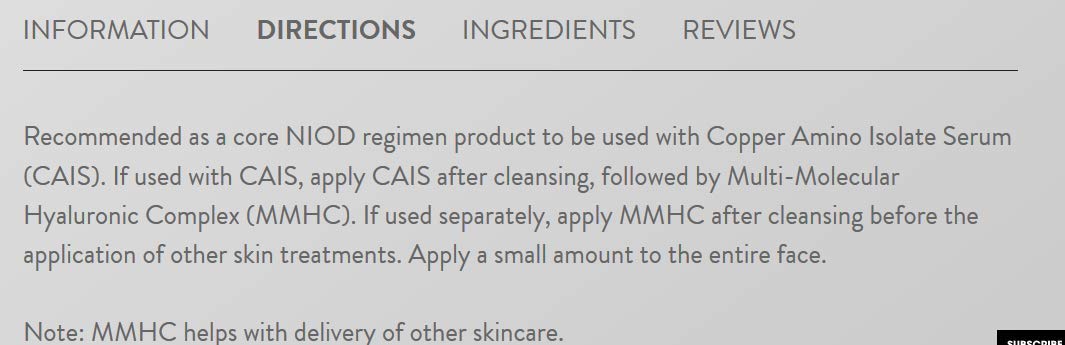 Premium NIOD Multi-Molecular Hyaluronic Complex packaging reflects science-driven skincare.