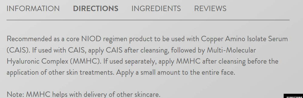 Premium NIOD Multi-Molecular Hyaluronic Complex packaging reflects science-driven skincare.