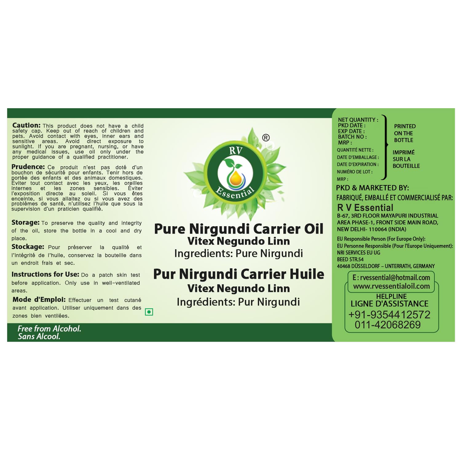 Nirgundi oil ready for massage and skincare routines in a clean bottle
