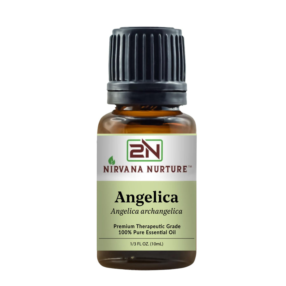Nirvana Nurture Angelica Essential Oil bottle shows premium packaging and purity