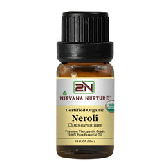 Nirvana Nurture Neroli oil bottle for diffusion and calming aroma.