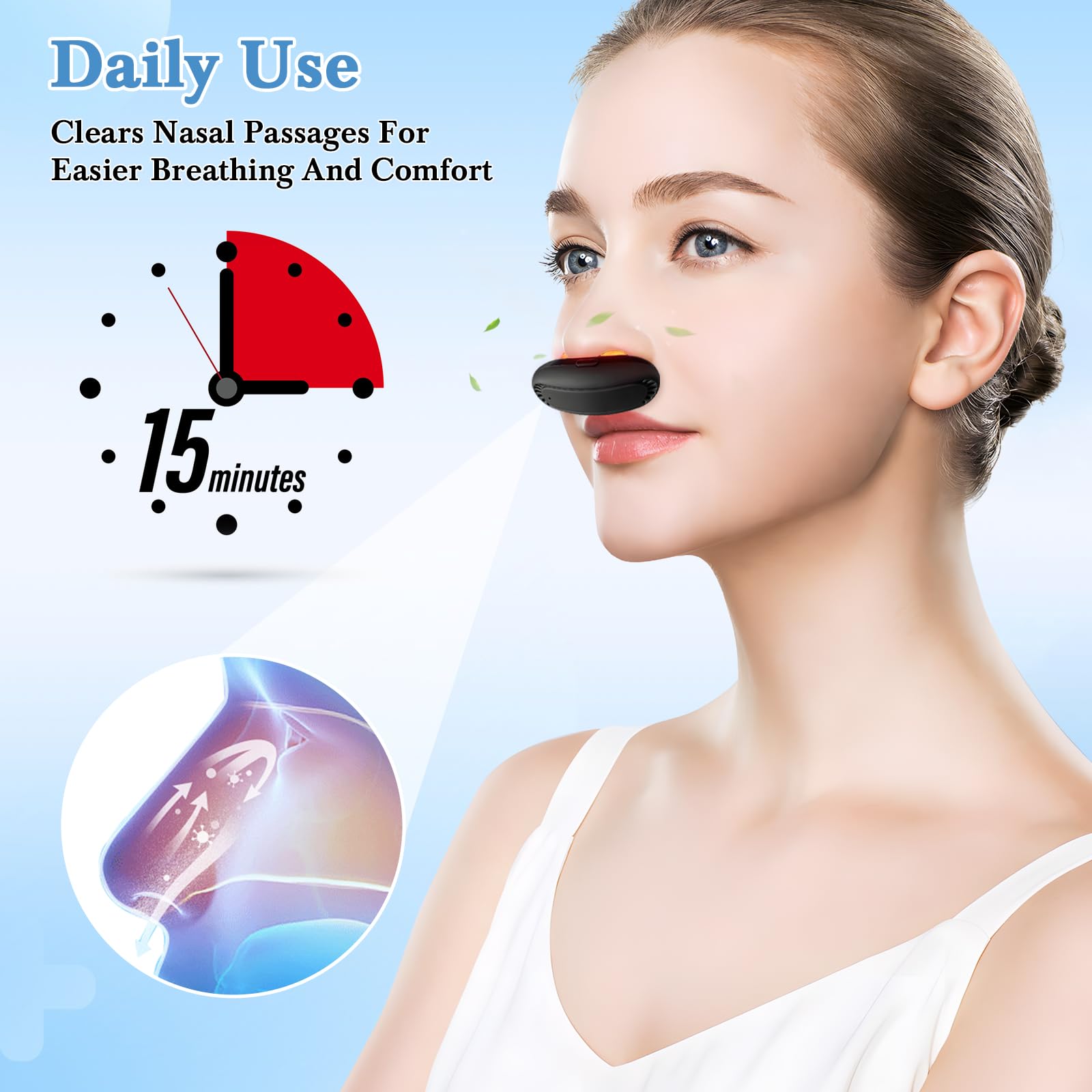 NISAIKLUZ red light nasal therapy device close-up shows LED lights for soothing relief.