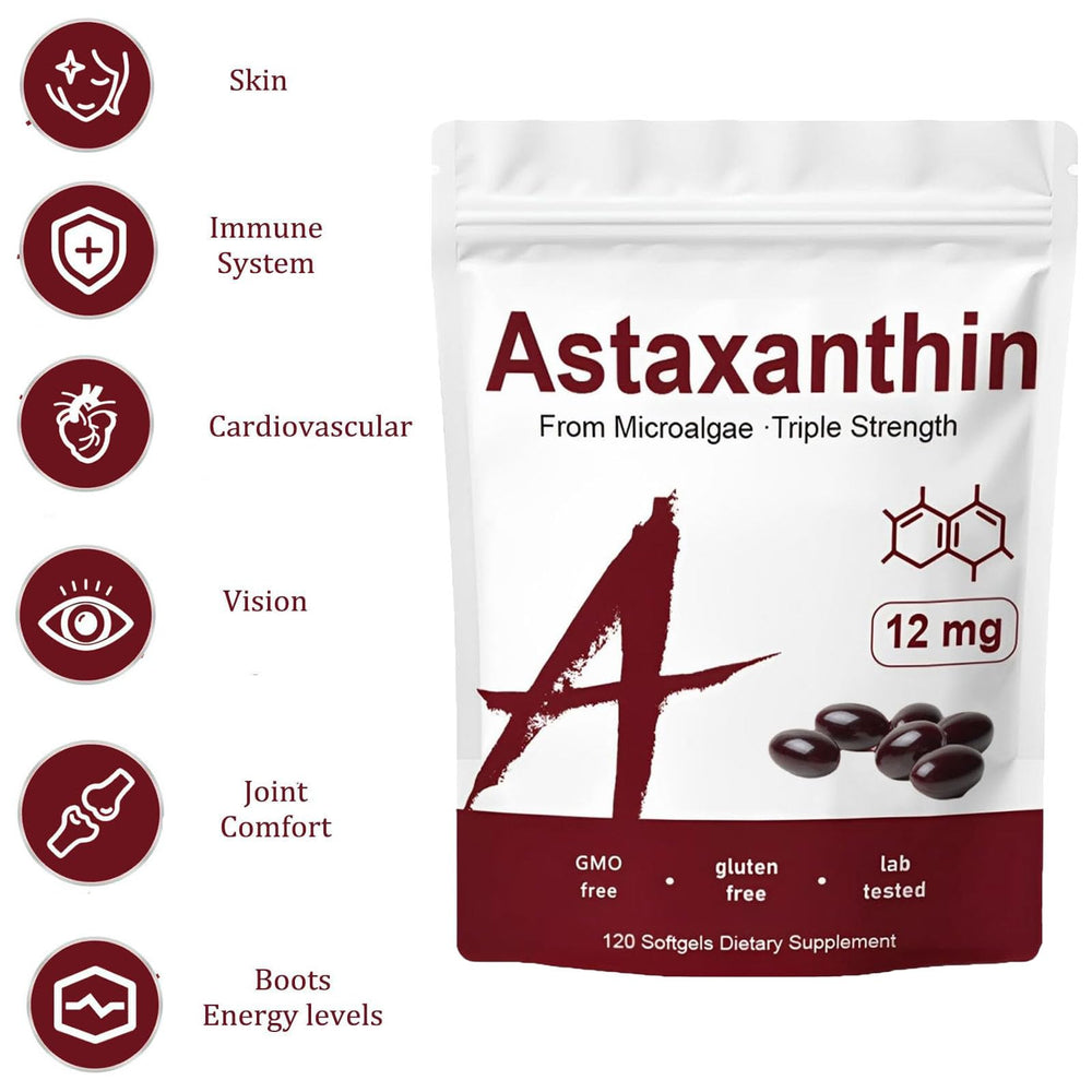 Nitidissima Belano astaxanthin label highlighting 12 mg dosage and organic source