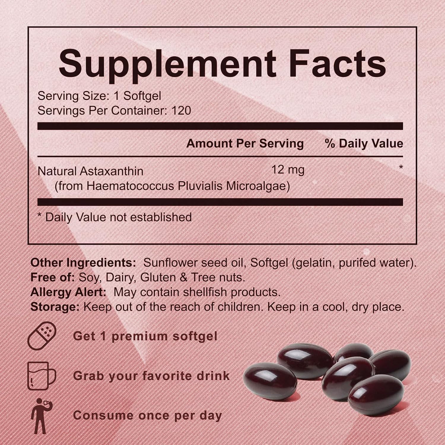Bright orange Nitidissima Belano astaxanthin softgels indicating natural origin