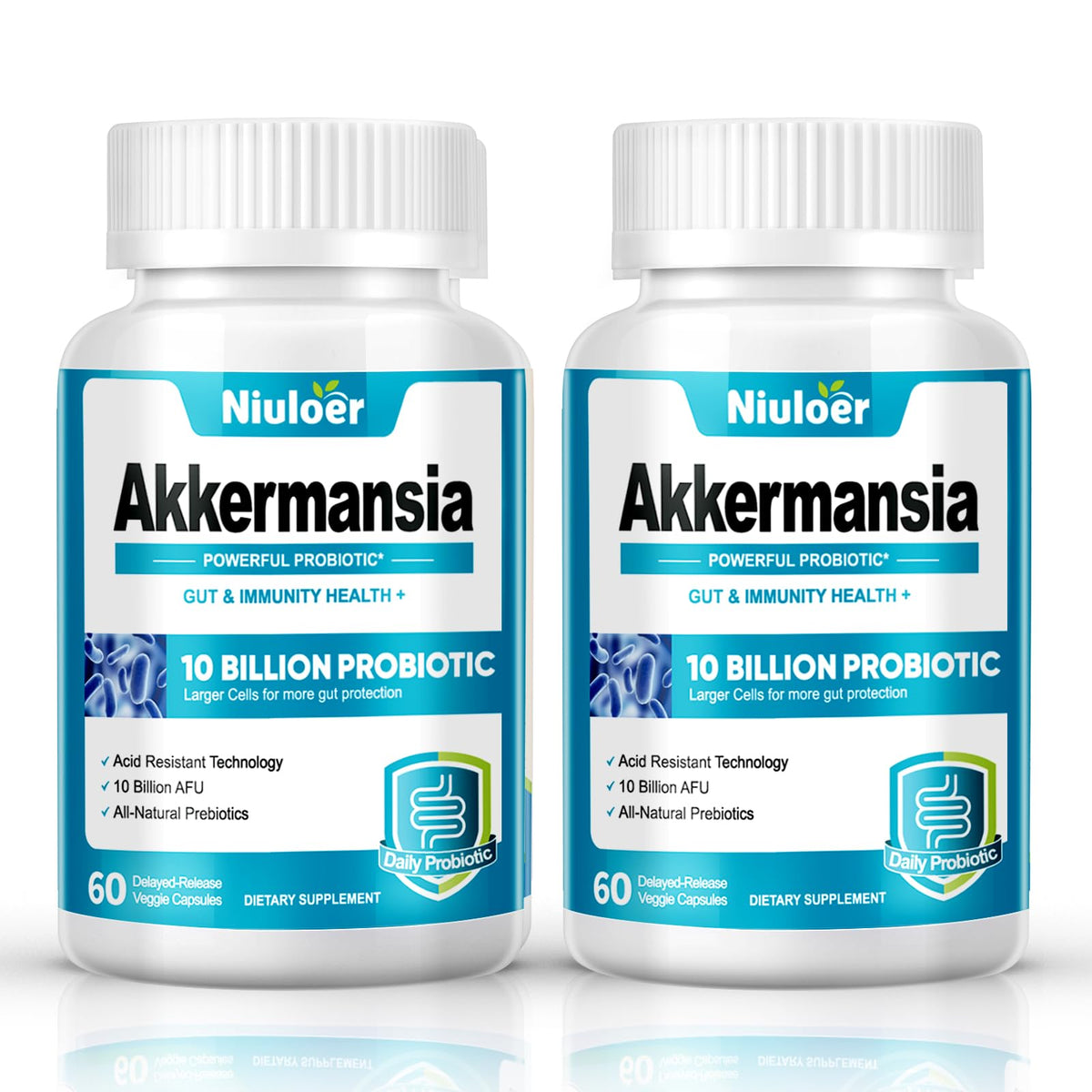 Niuloer Akkermansia probiotic bottle with capsules supporting daily gut balance