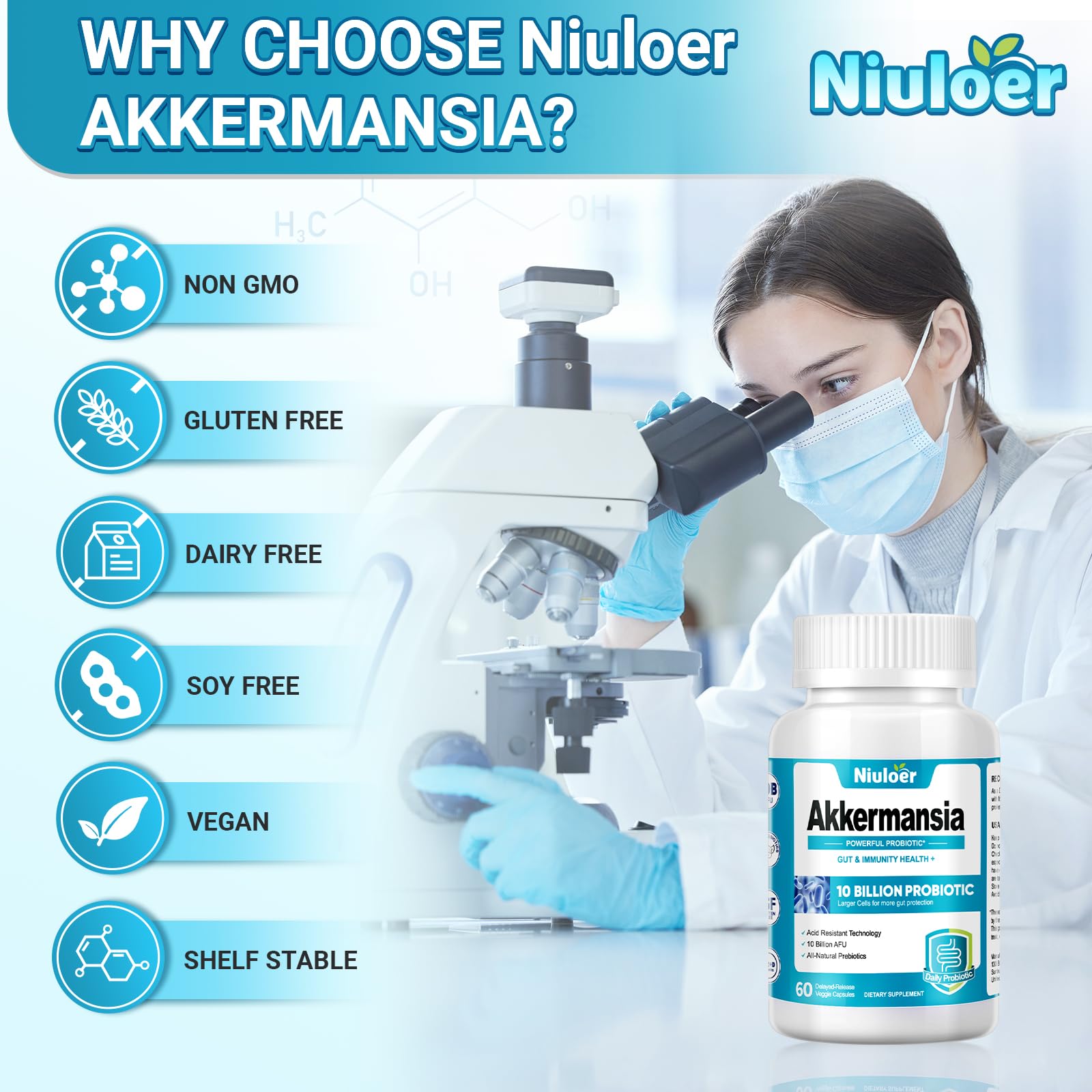 Niuloer chicory inulin prebiotic detail highlighting gut fuel