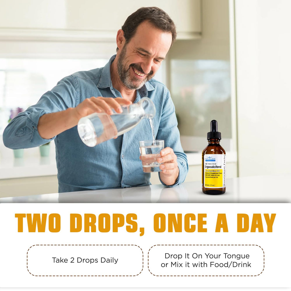 Nivagen USA-made Vitamin D2 bottle indicating quality and domestic production.