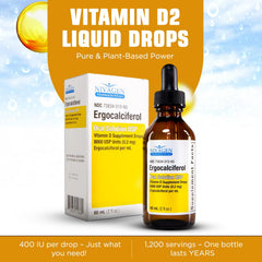 Nivagen Vitamin D2 drops dosing dropper showing precise 2-drop servings.