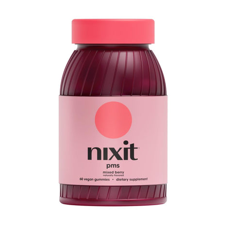 Nixit PMS Support Gummies bottle pour for daily cycle ease.
