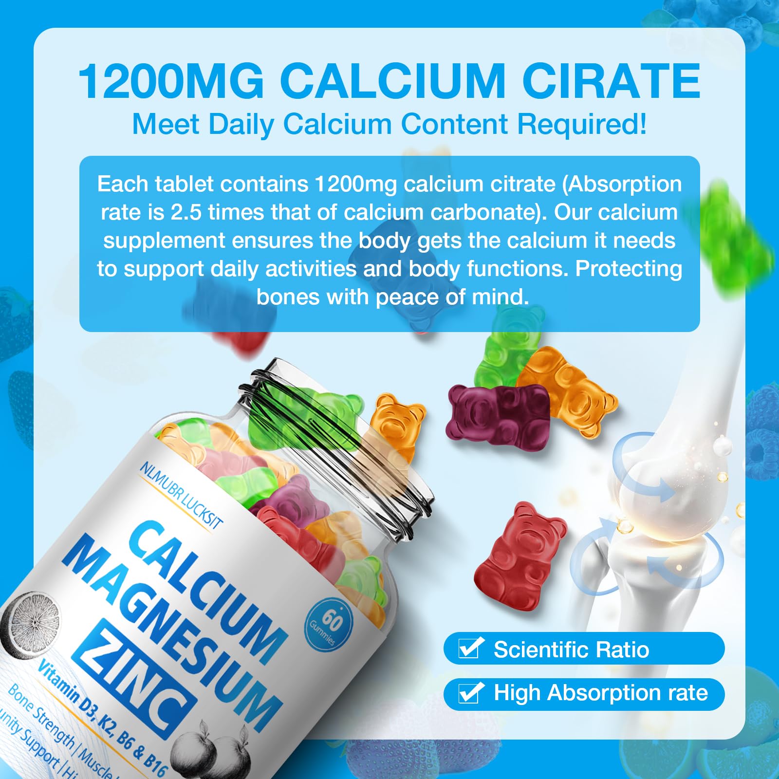 NLMUBR LUCKSIT gummies being poured for easy daily intake.