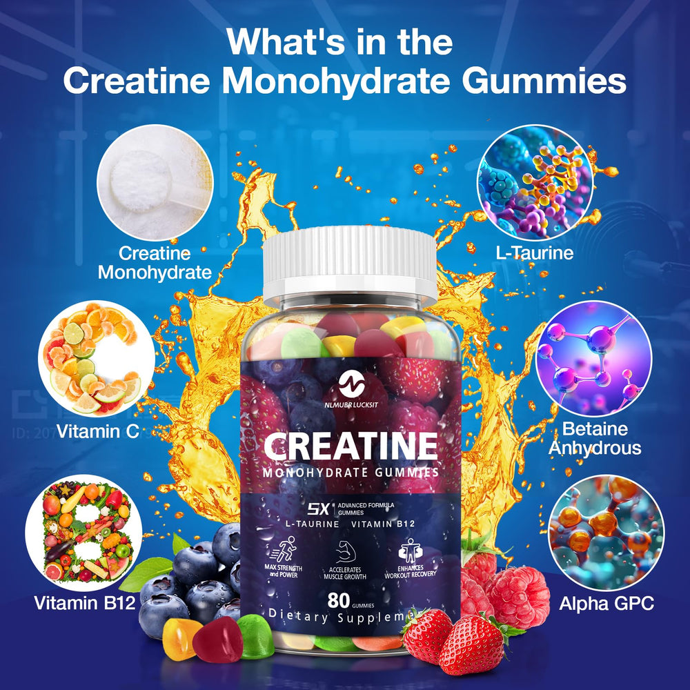 NLMUBR LUCKSIT Creatine Gummies texture close-up showing chewable form