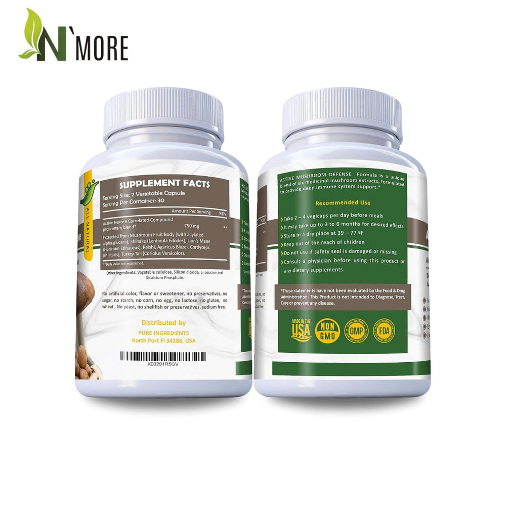 N'More label shows Shiitake mushroom extract used in the blend.