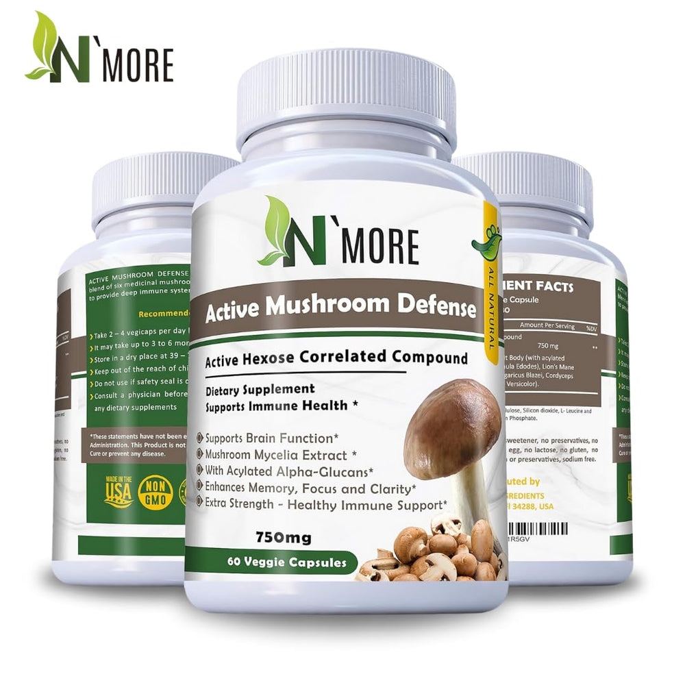 Close-up of N'More capsules highlighting the 750 mg high-potency formula.